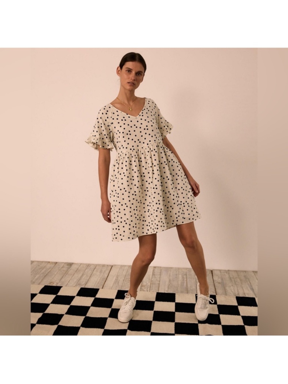 Madewell Lightspun Ruffle-Sleeve Babydoll Dress in Dot Toss